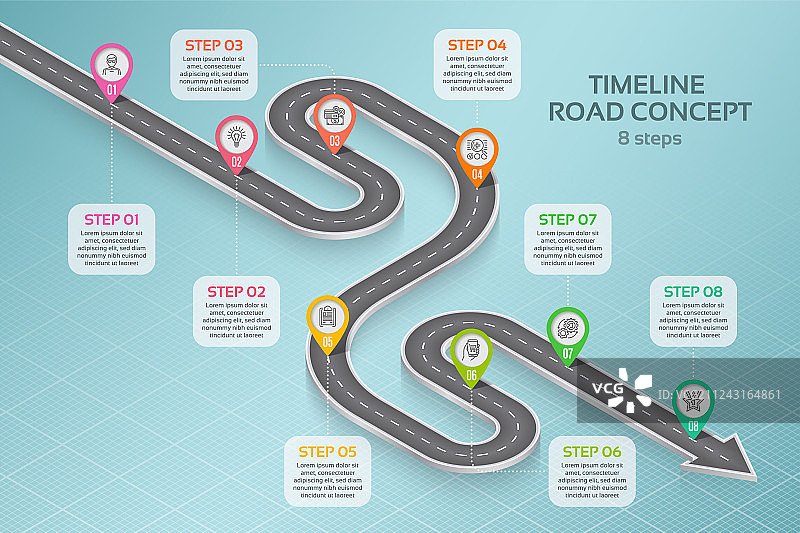 2.5D导航地图信息图表（8个步骤）图片素材