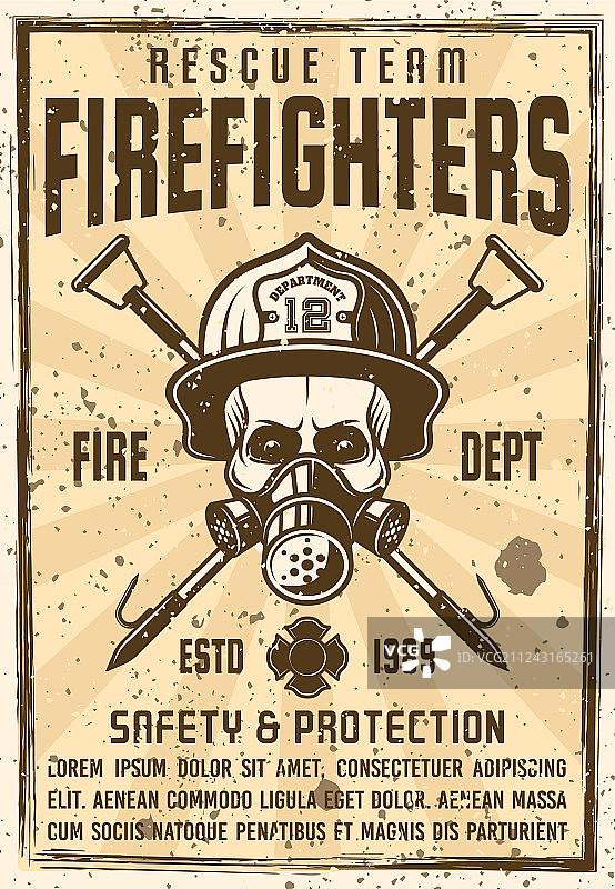 防毒面具和消防头盔骷髅海报图片素材