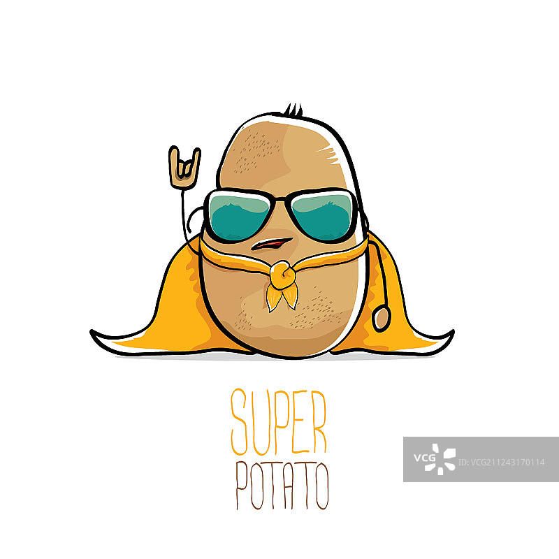 有趣的卡通可爱的棕色超级英雄土豆图片素材
