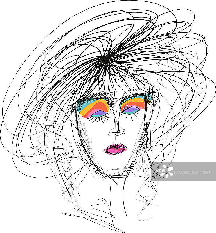 发型凌乱的美丽女人素描图片素材