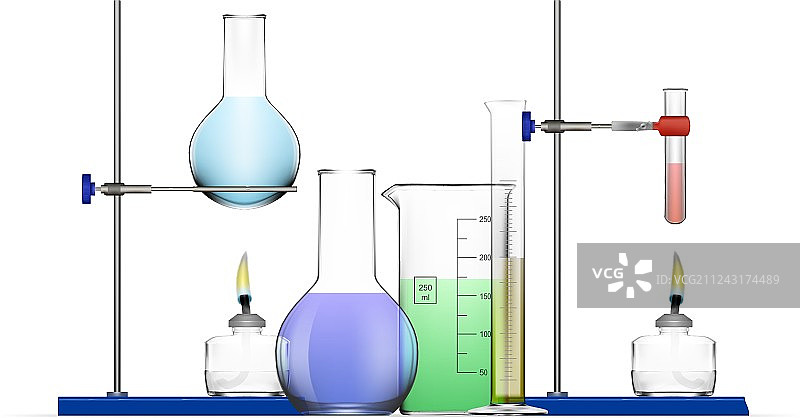 逼真化学实验室玻璃器皿套装图片素材