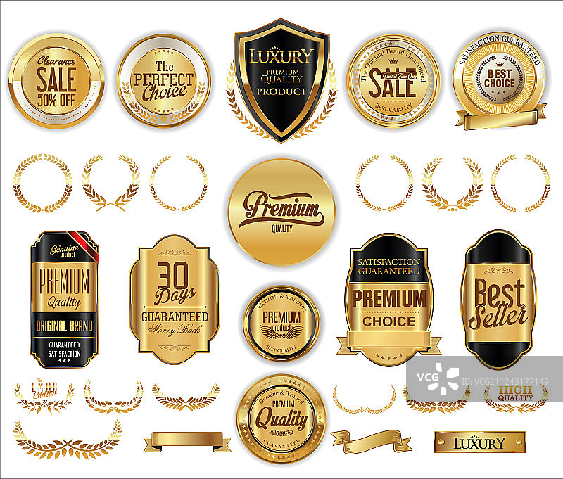 中世纪金色盾牌月桂花环和徽章图片素材