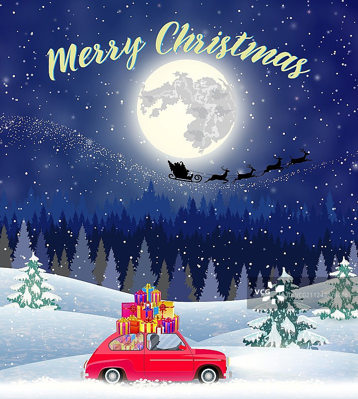 车顶载树的圣诞贺卡设计图片素材