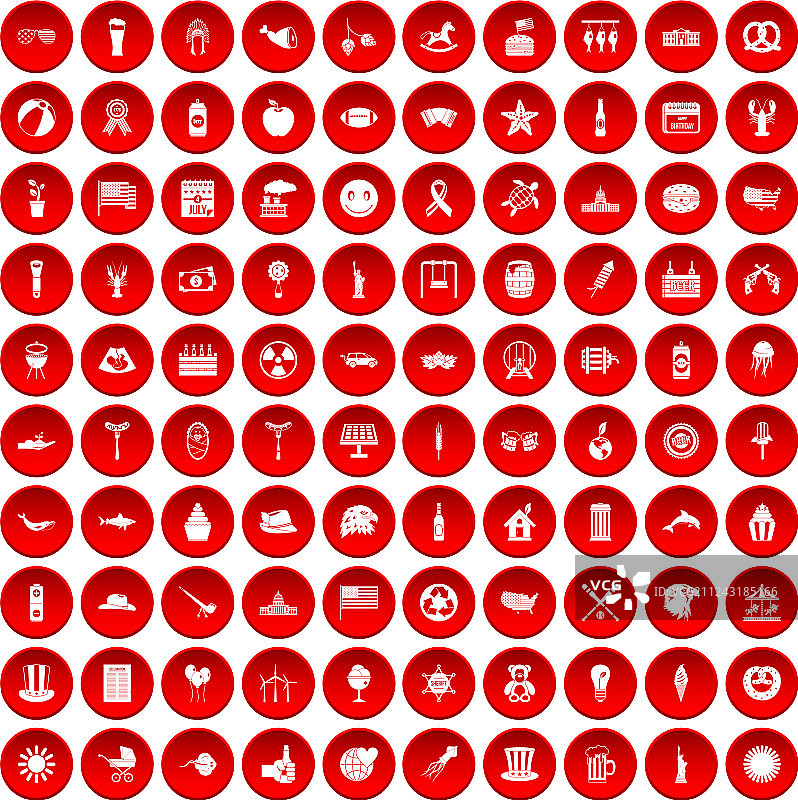 100个红色夏季假日图标合集图片素材