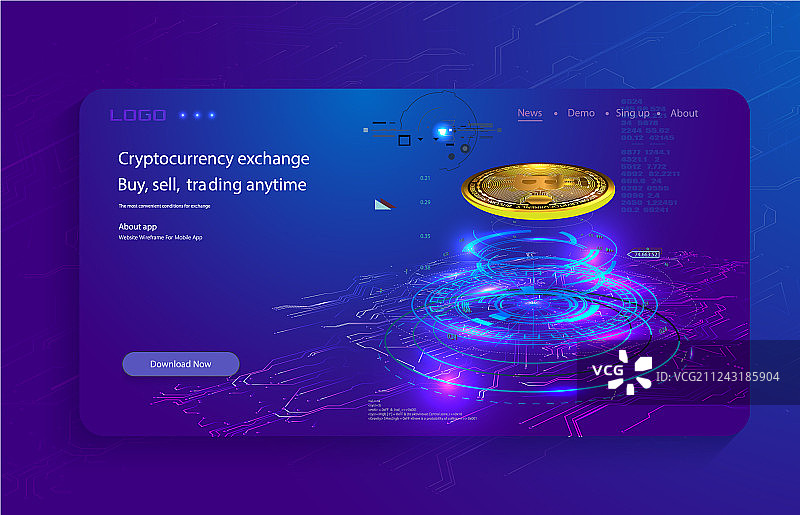 蓝色比特币概念背景图片素材