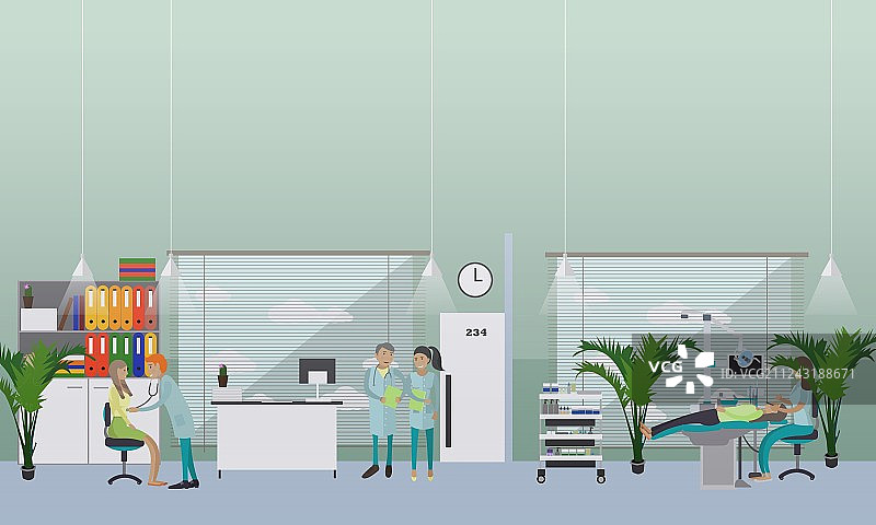 牙科诊所内部概念，牙医正在工作图片素材