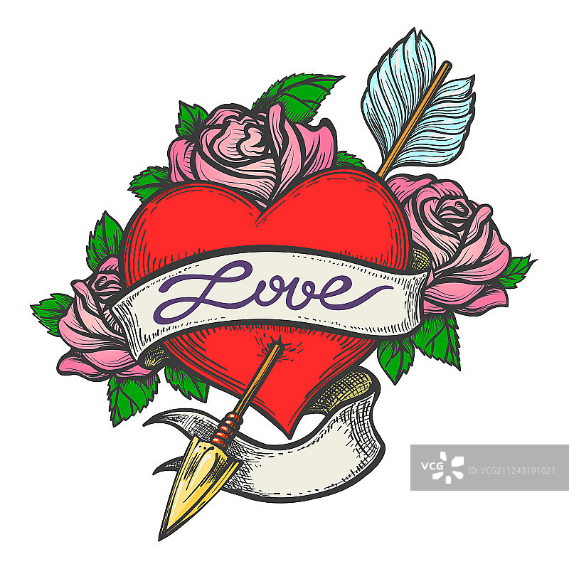 纹身风格的穿刺心图片素材