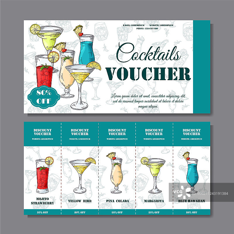 咖啡馆或餐厅鸡尾酒折扣券图片素材