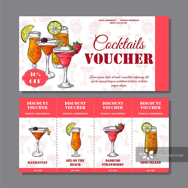 咖啡馆或餐厅鸡尾酒折扣券图片素材