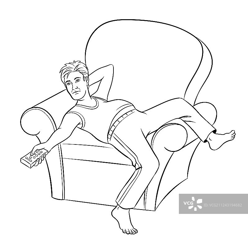 看电视的男人涂色书图片素材