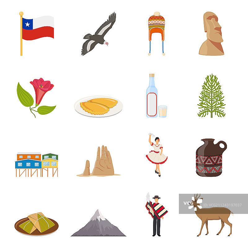 智利扁平风格彩色图标图片素材