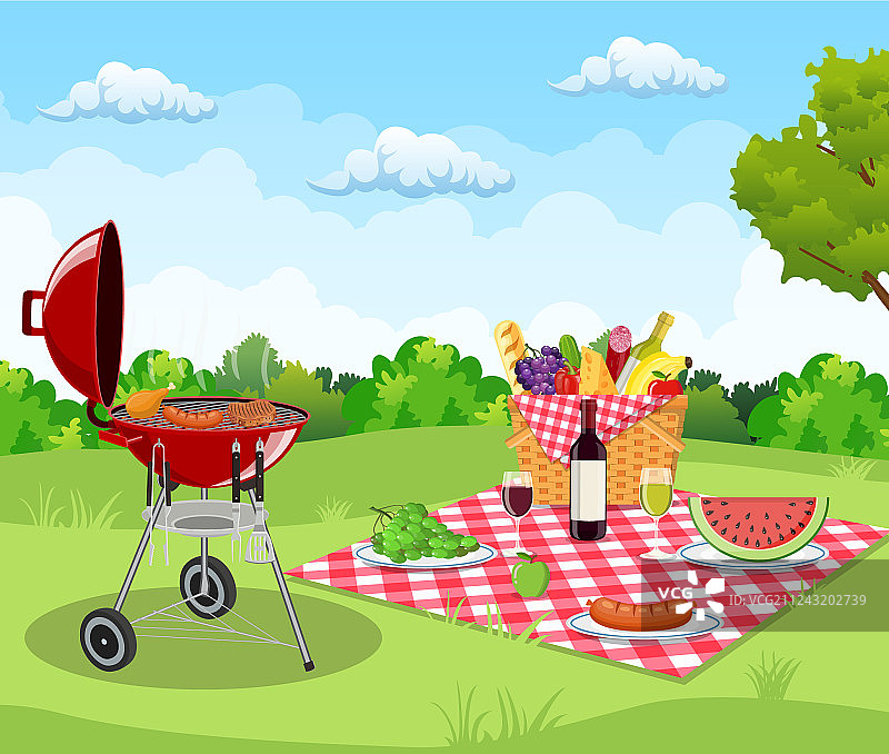 夏季野餐概念与野餐篮图片素材