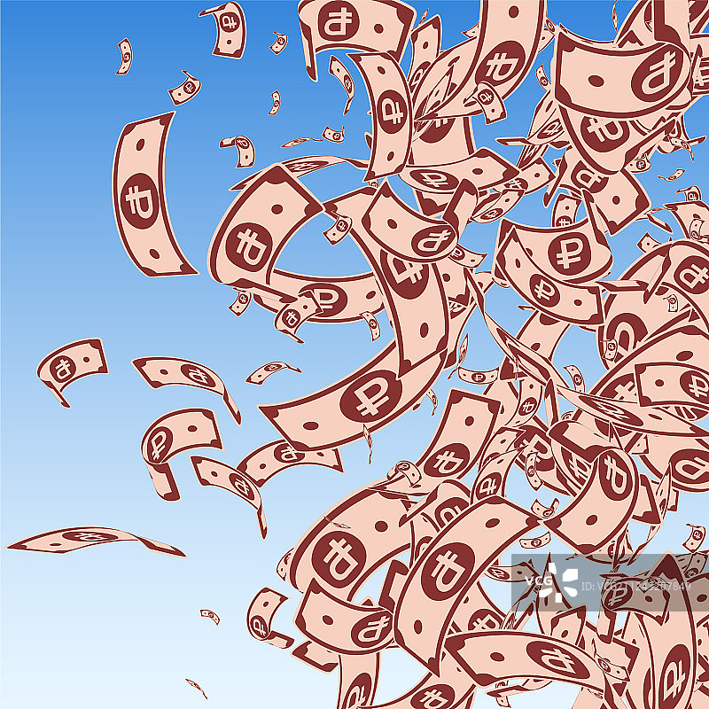 俄罗斯卢布纸币散落图片素材