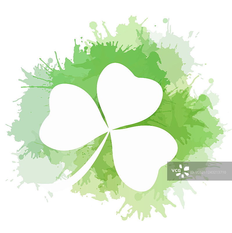 带有绿色水彩飞溅的三叶草图片素材