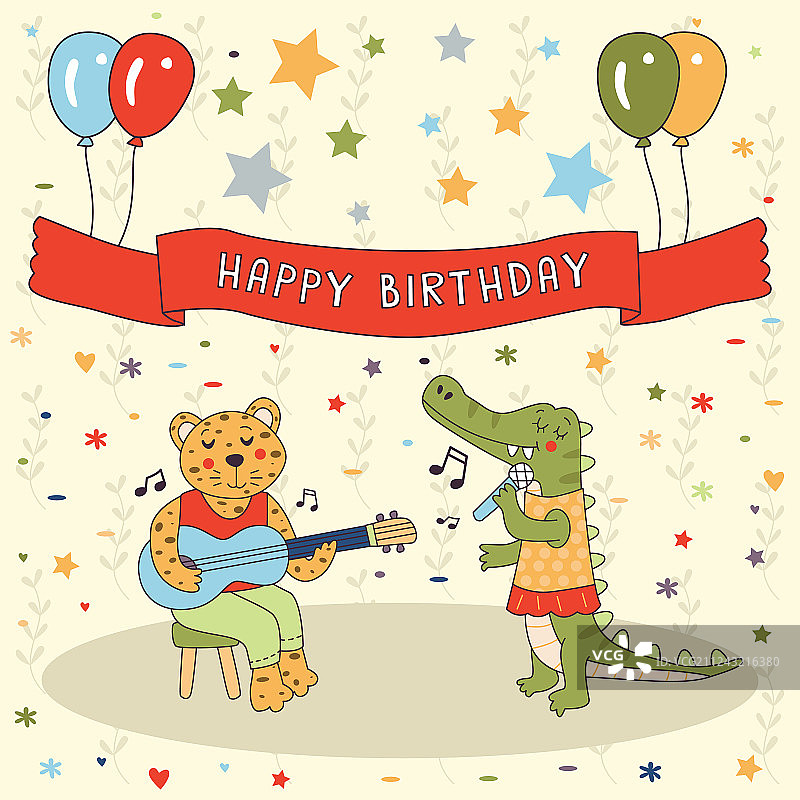 动物乐队生日快乐可爱贺卡图片素材