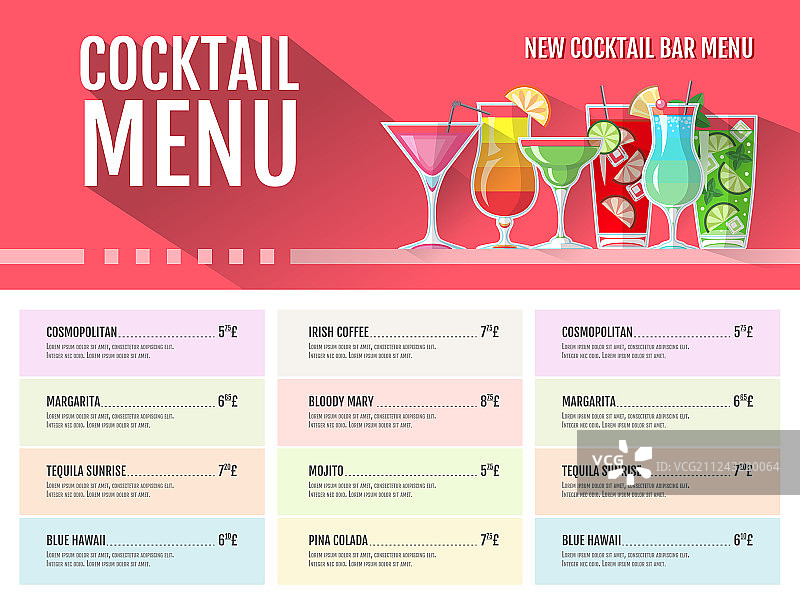 扁平风格鸡尾酒菜单设计图片素材