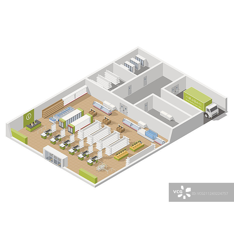 带储藏室和商品的食品超市图片素材
