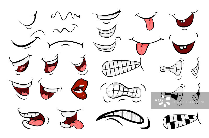 卡通嘴巴，舌头微笑牙齿表情丰富图片素材