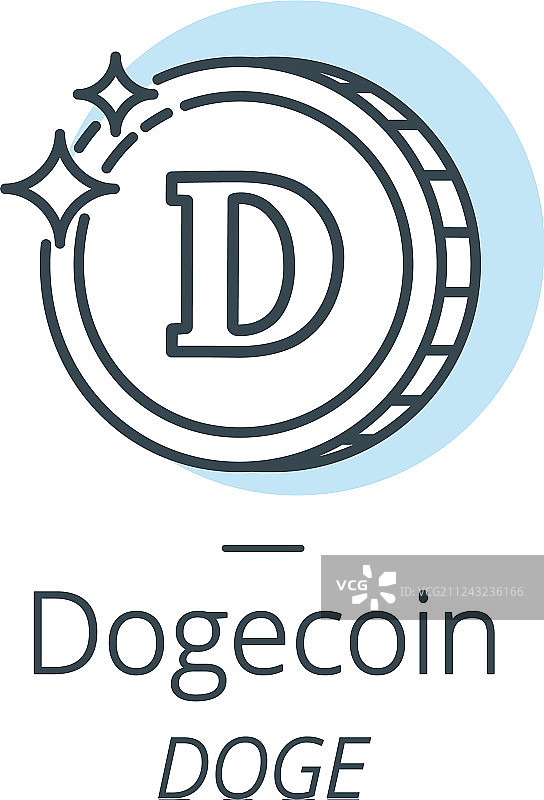 狗狗币加密货币硬币虚拟线条图标图片素材