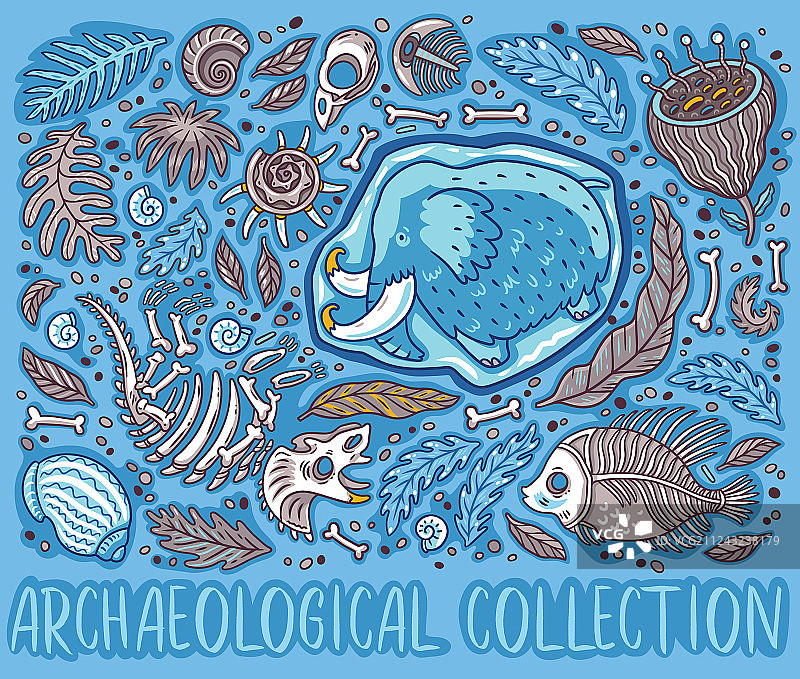 卡通三角龙化石猛犸象合集图片素材