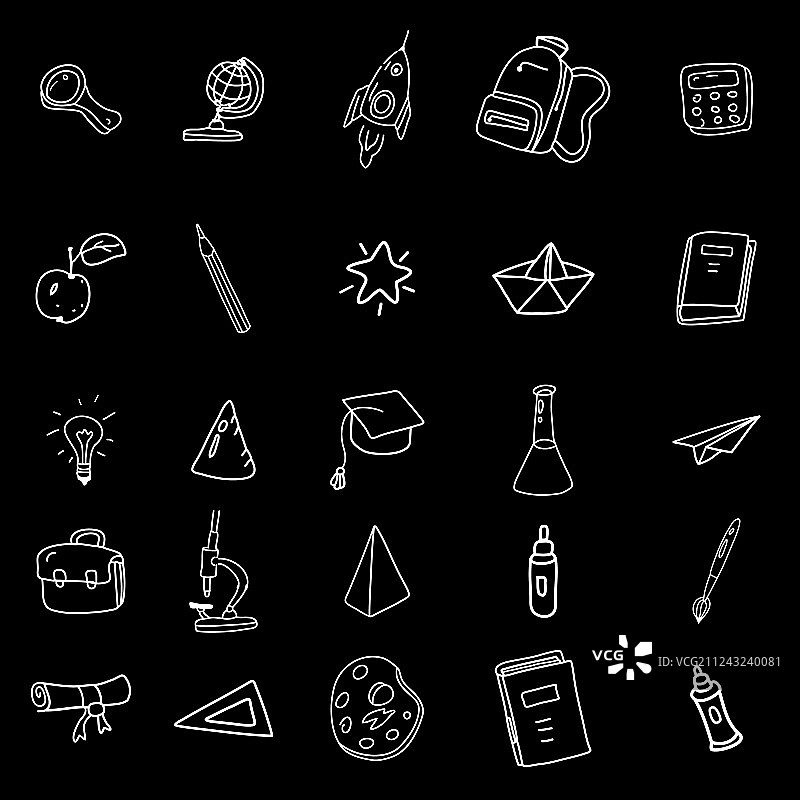 手绘线条涂鸦学校用品图标集图片素材