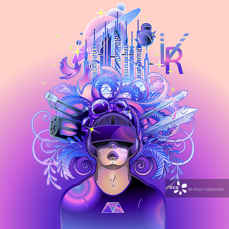 佩戴VR头显的男子图片素材