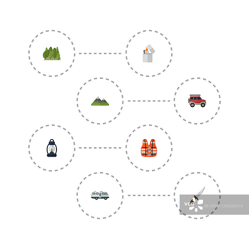 扁平风格小山煤油大篷车等图标图片素材