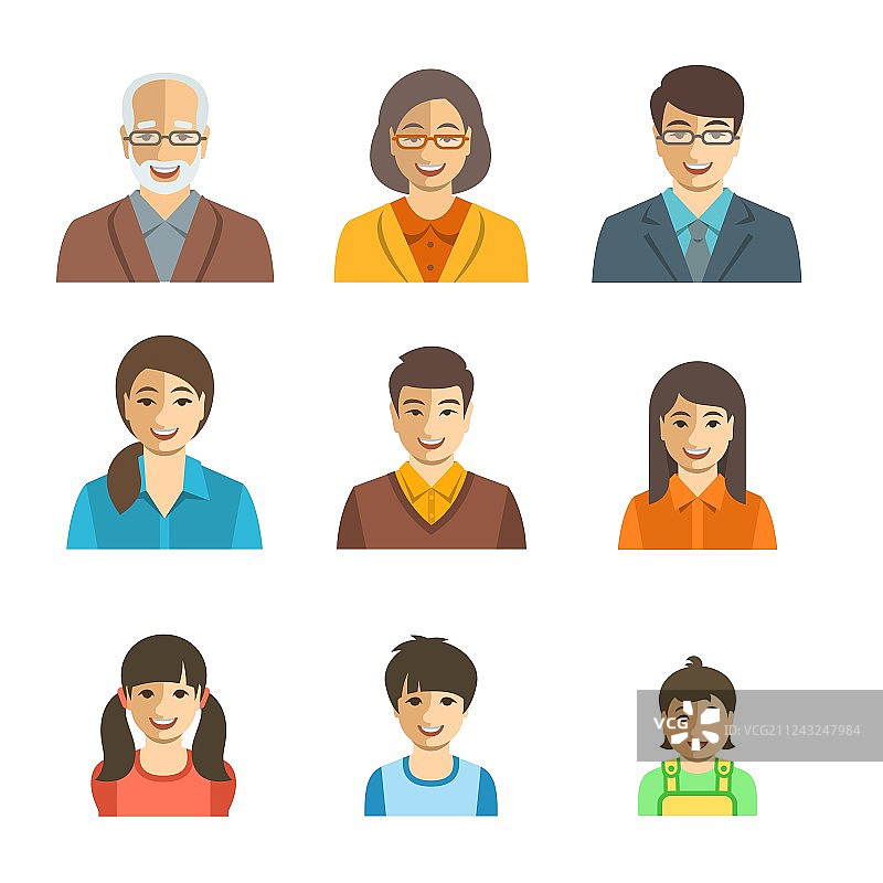 亚洲家庭幸福头像合集图片素材