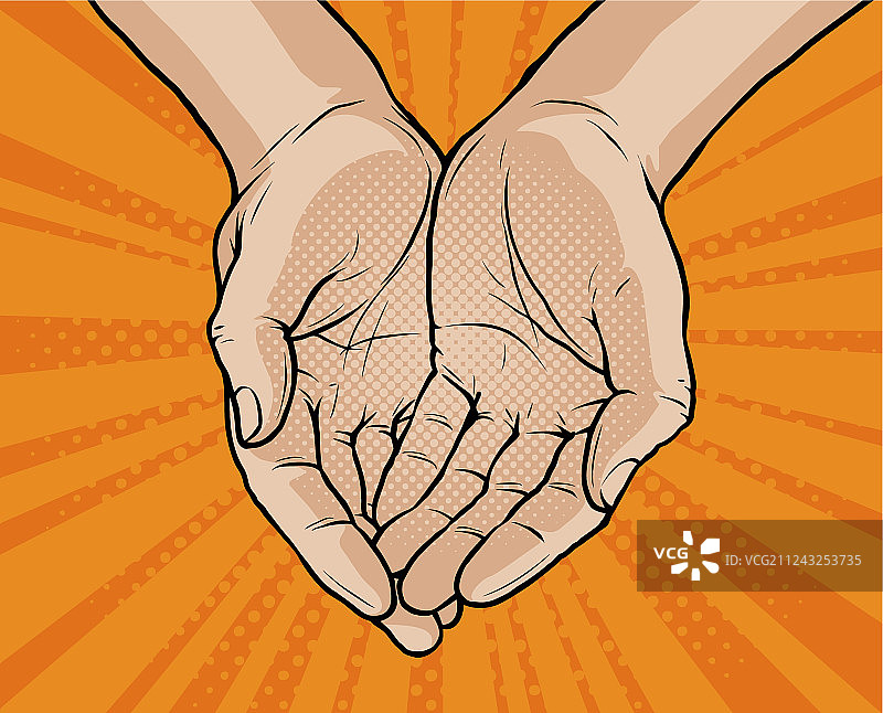 捧手波普艺术复古漫画风格卡通图片素材