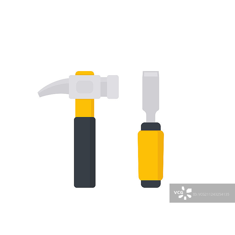 白色背景上的锤子和凿子图标图片素材