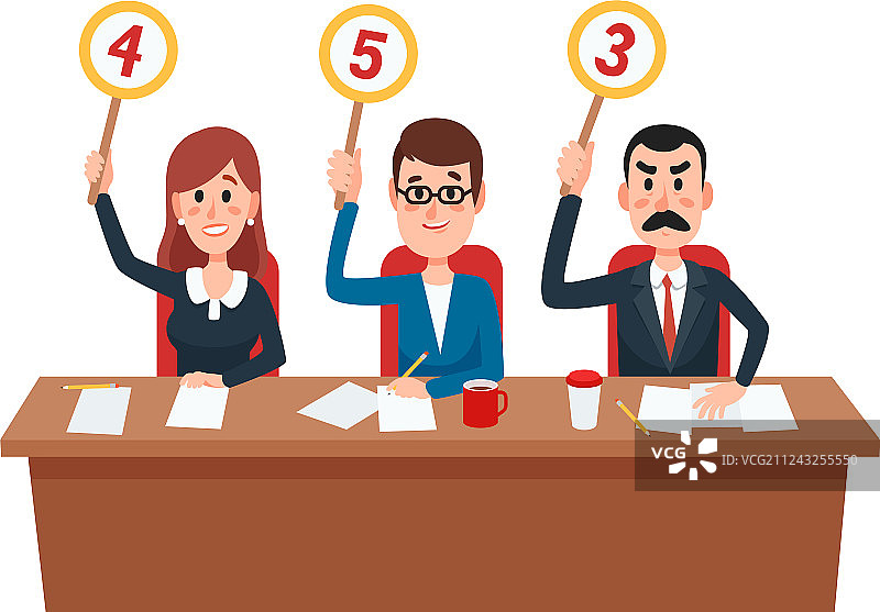 陪审团评委小组展示评分卡图片素材