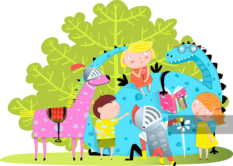 龙和孩子们一起读书图片素材