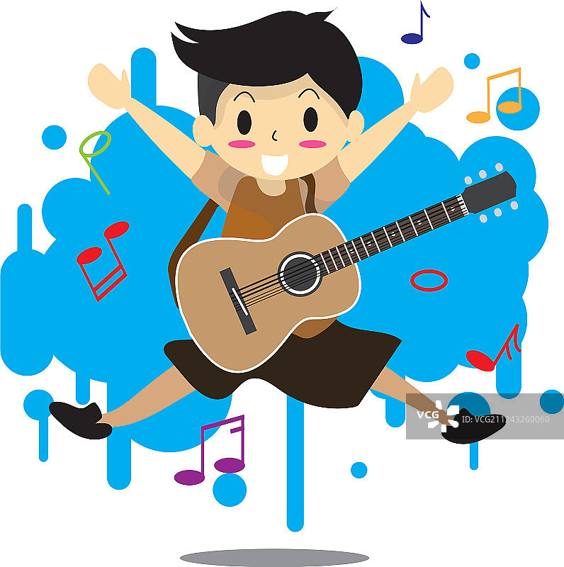 男孩弹奏原声吉他图片素材