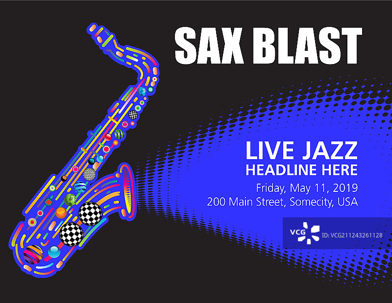 带文本框的彩色爵士萨克斯海报图片素材