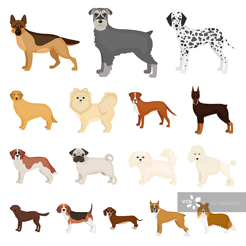 各种犬类品种卡通图标合集图片素材