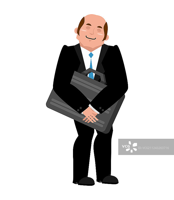 快乐的商人拥抱装满钱的老板手提箱图片素材