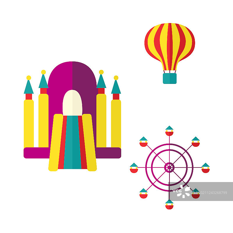 气球、充气城堡和摩天轮图标集图片素材