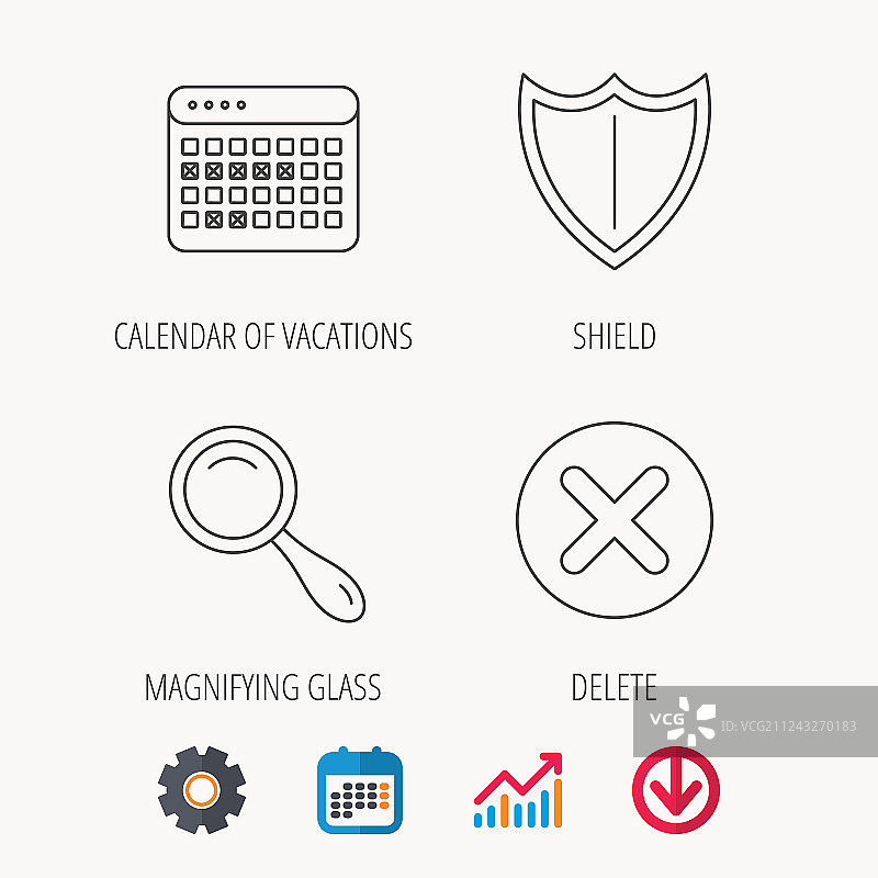 日历放大镜和删除图标图片素材