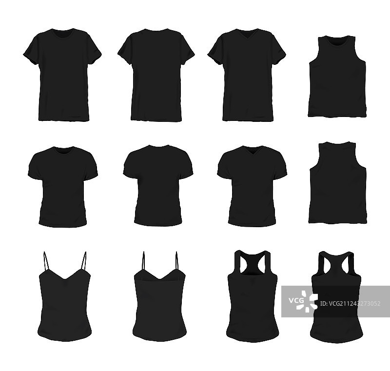 男士逼真黑色T恤套餐图片素材