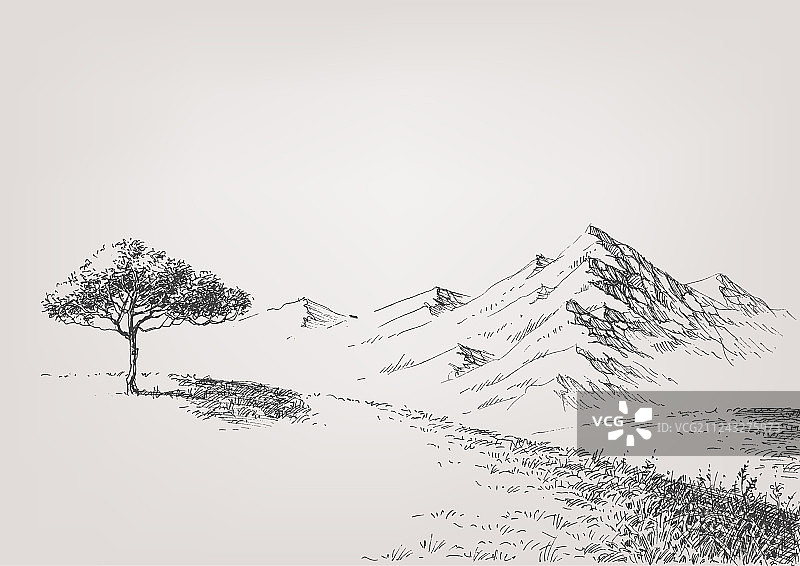 手绘高山草甸和丘陵图片素材