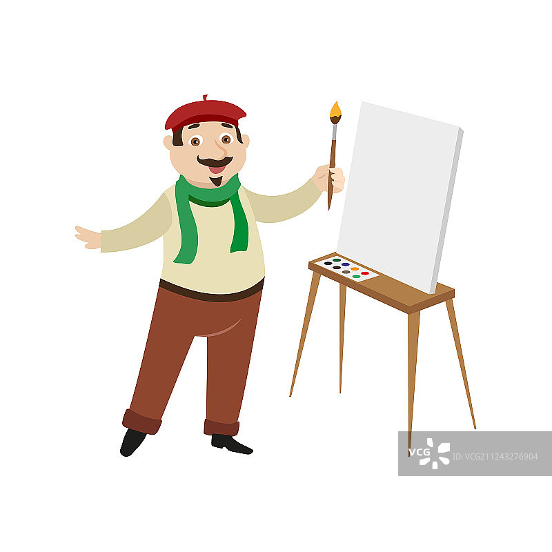 扁平风格男艺术家在画架上绘画图片素材