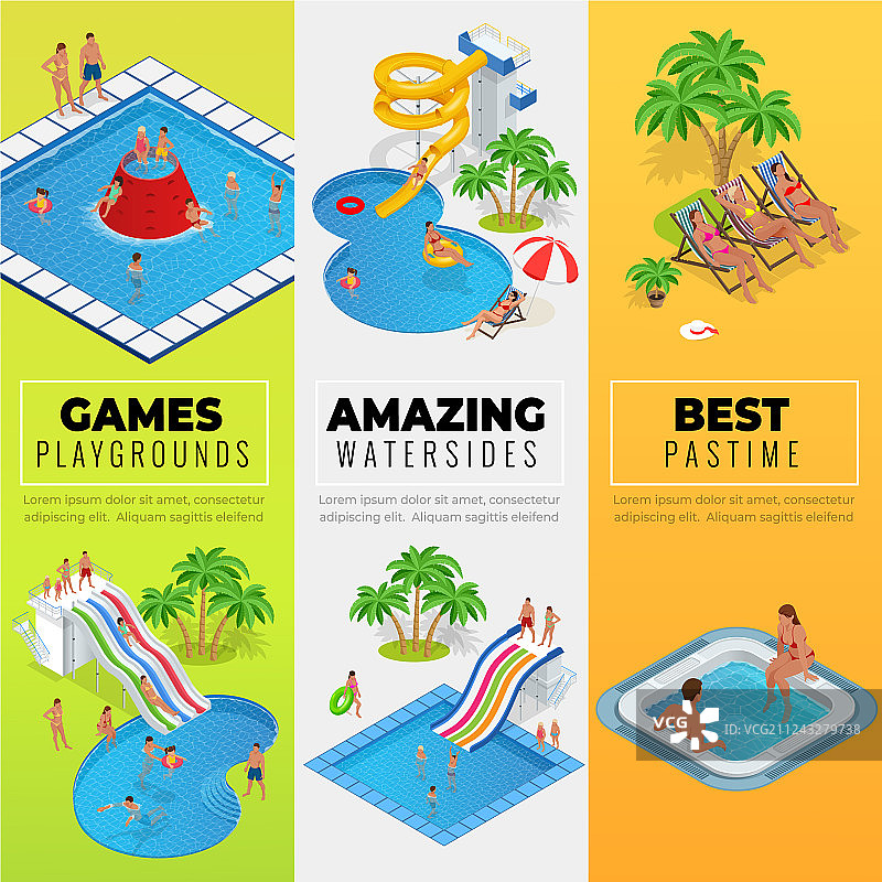 不同水域的水上乐园竖版网页banner图片素材