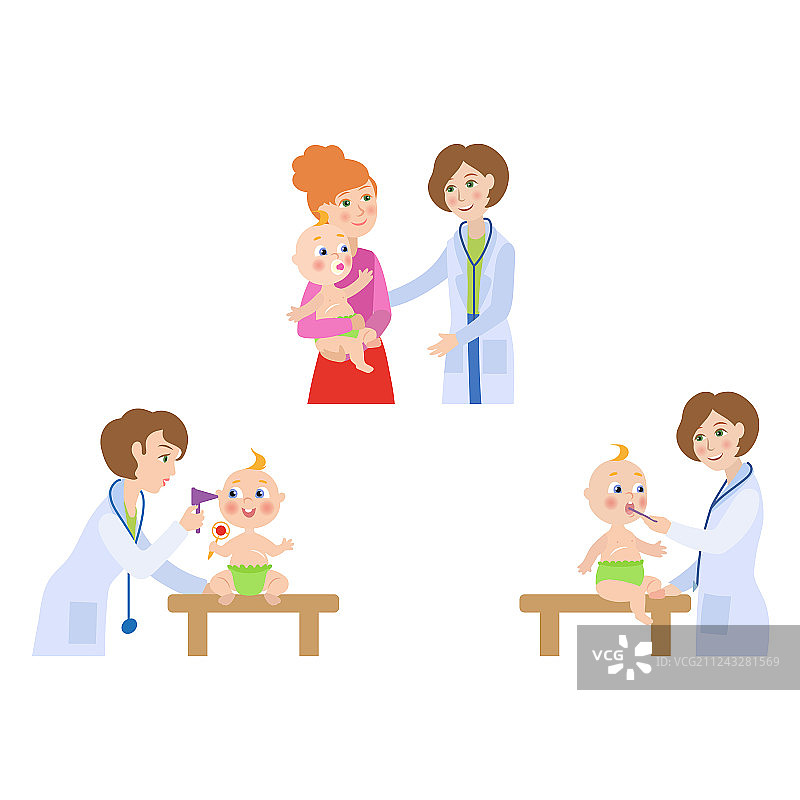 扁平风格女医生和婴儿场景图片素材