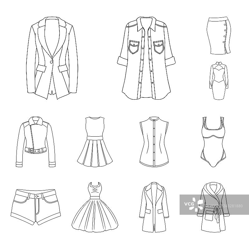 女士服装轮廓图标集合图片素材