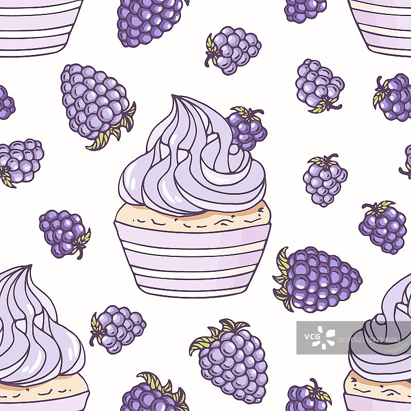 纸杯蛋糕涂鸦手绘无缝图案图片素材
