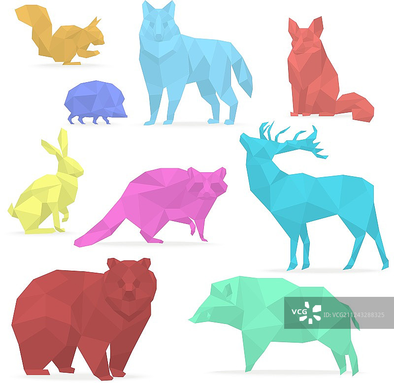 低多边形折纸动物：狼和熊图片素材