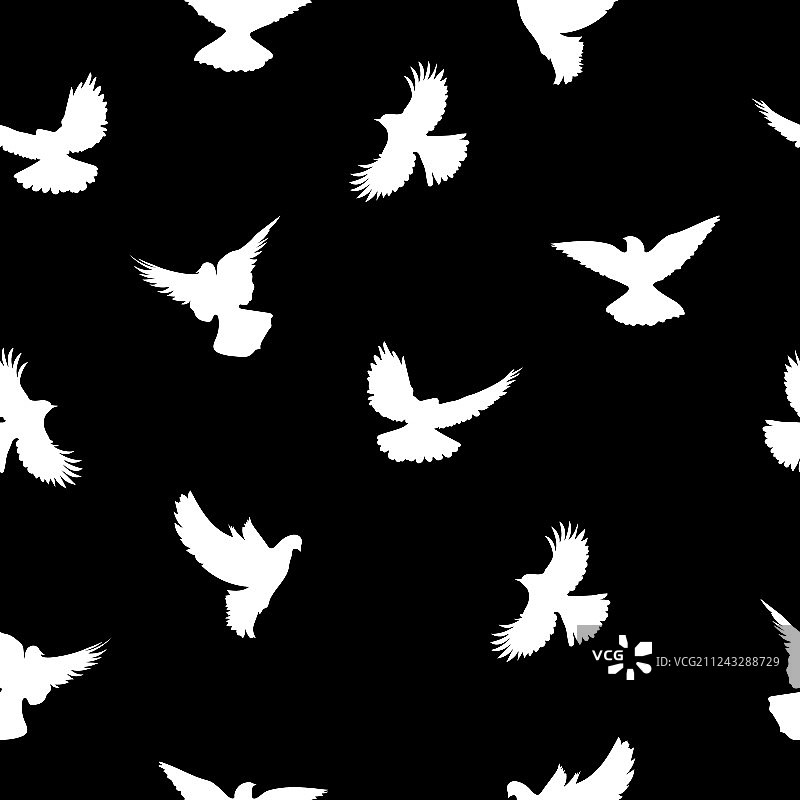 鸟类剪影 - 飞翔的无缝黑色图案图片素材
