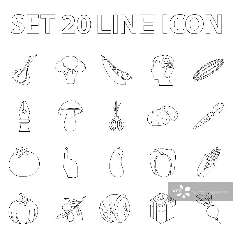 各种蔬菜轮廓图标集图片素材