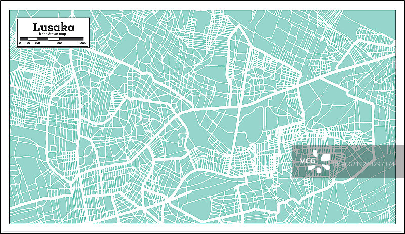 复古风格的赞比亚卢萨卡城市地图轮廓图片素材