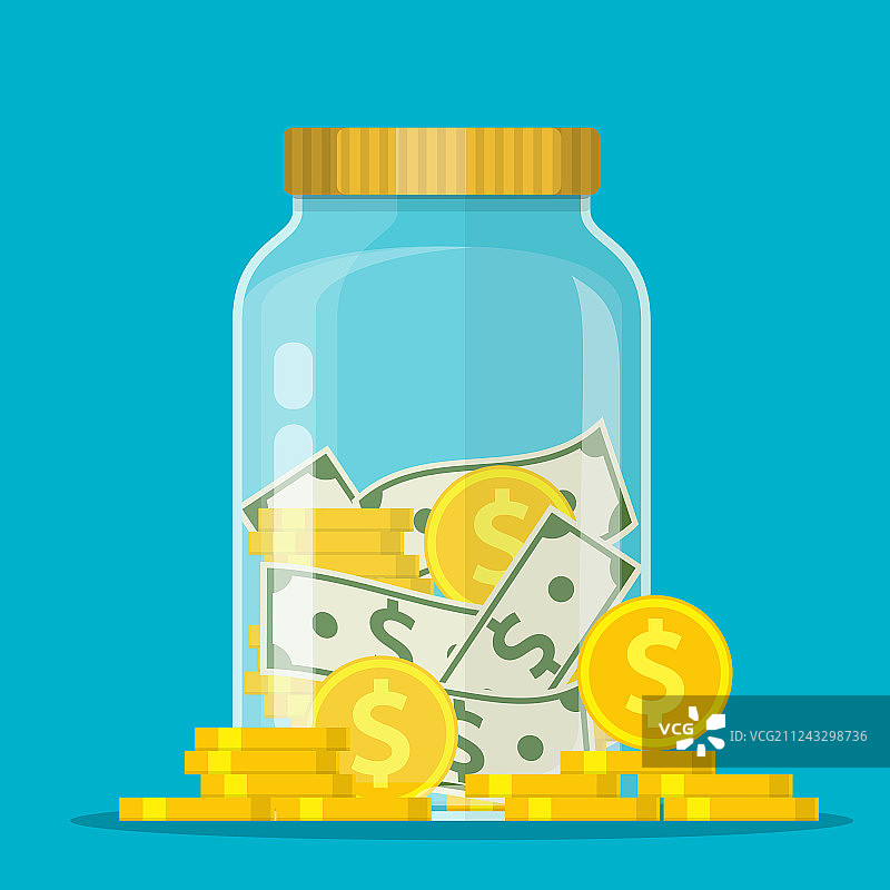 存钱罐：储蓄罐里的美元硬币图片素材